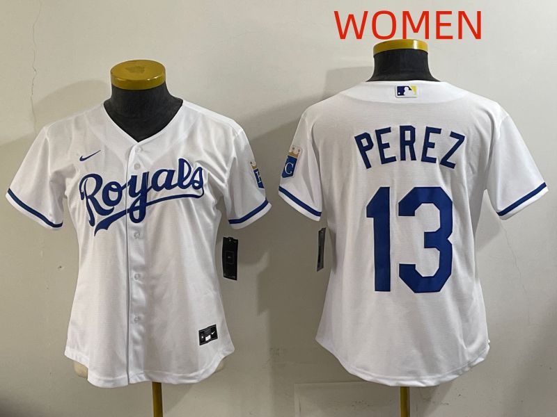 Women Kansas City Royals #13 Perez White Game Nike MLB Jersey style 001->women mlb jersey->Women Jersey